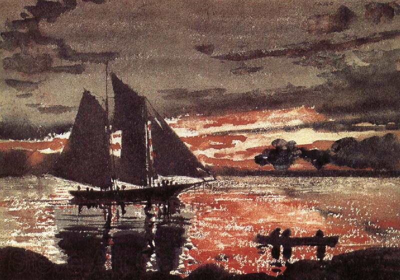 Winslow Homer Fiery red sunset scene Norge oil painting art